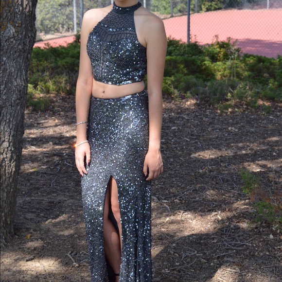 Grey 2 Piece Homecoming Dress