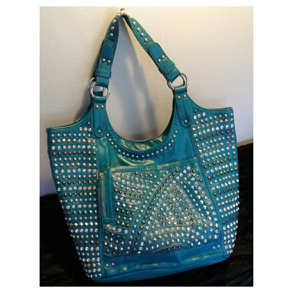 Studded Teal Tote Bag