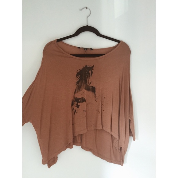 Crop Bat Wing Horse Print Top