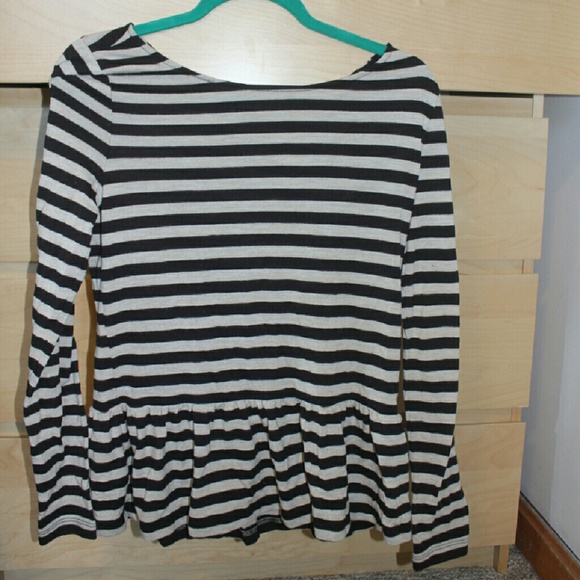 Black and White Long SleeveStriped Peplum Shirt - Picture 1 of 1