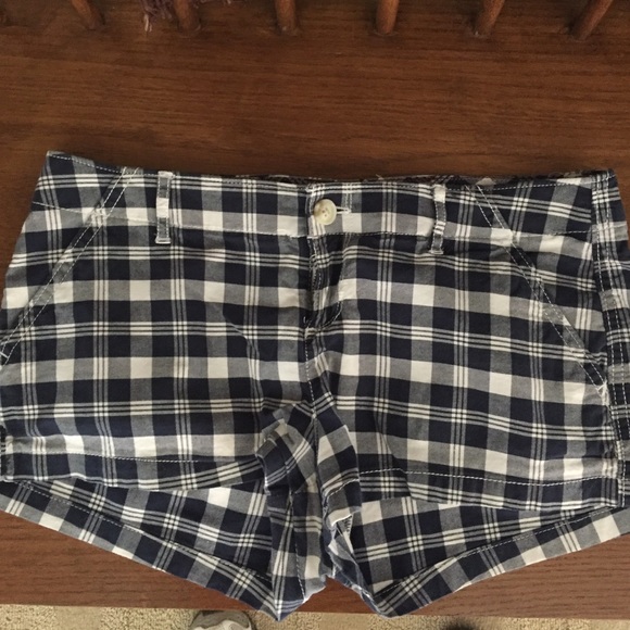 Hollister Navy blue and white check shorts
