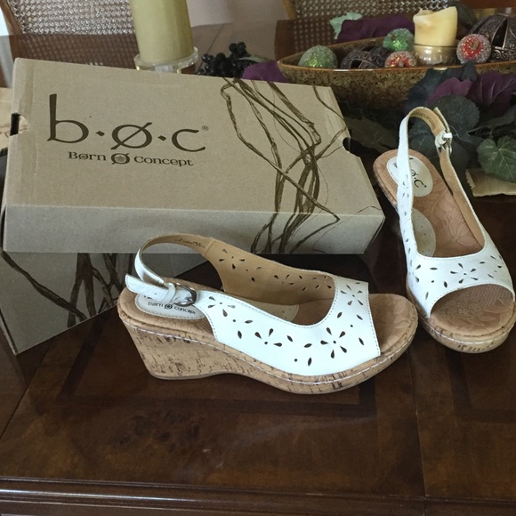 BØC Cork wedges with real white leather!!!