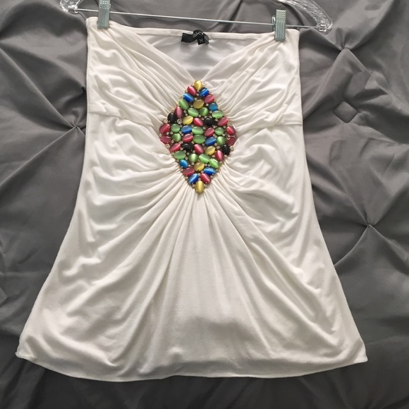 Multi-color stone strapless Sky top.