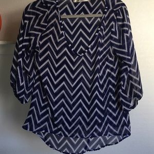 V-NECK chevron sheer blouse