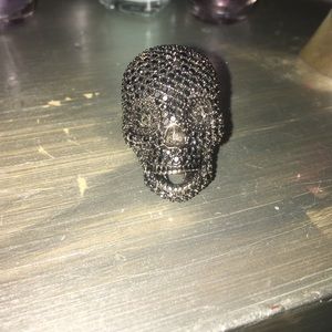 Black skull crystal ring