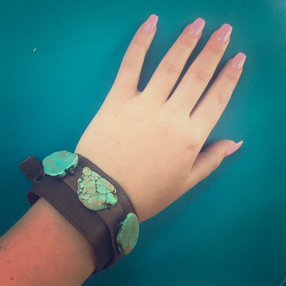 Genuine Leather and Turquoise Cuff