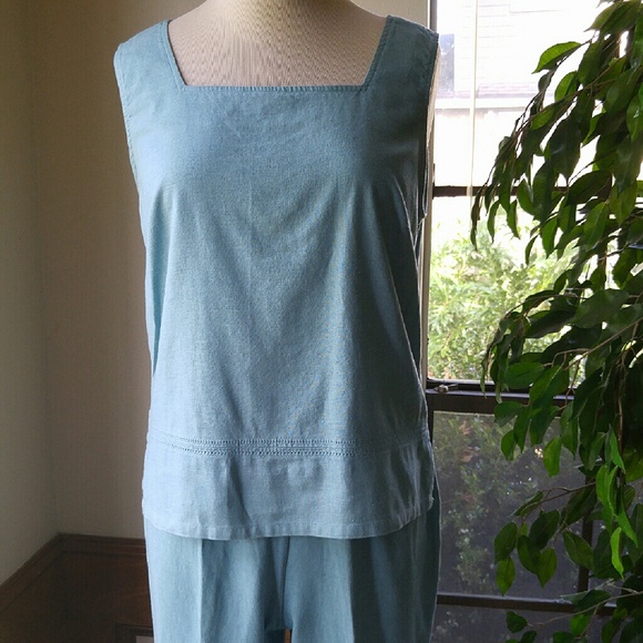 Vintage Pants - VINTAGE Cerulean Blue Kathy Lee Linen Blend Suit