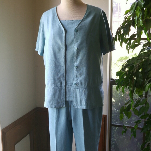 VINTAGE Cerulean Blue Kathy Lee Linen Blend Suit - Picture 2 of 4