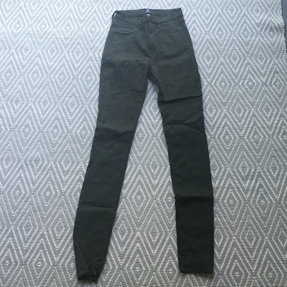 High-waisted dark olive skinny jean