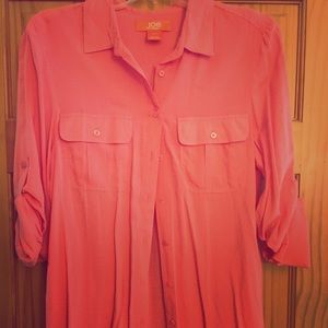 Salmon colored button down blouse
