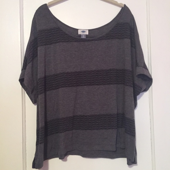 SOLD-Old Navy Grey and Black Striped Crop Top - Picture 2 of 4