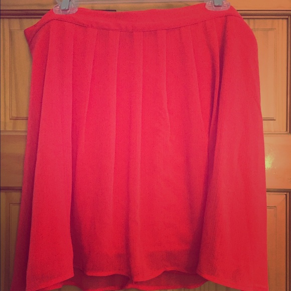 Flowy A-line bright orangey-red midi skirt