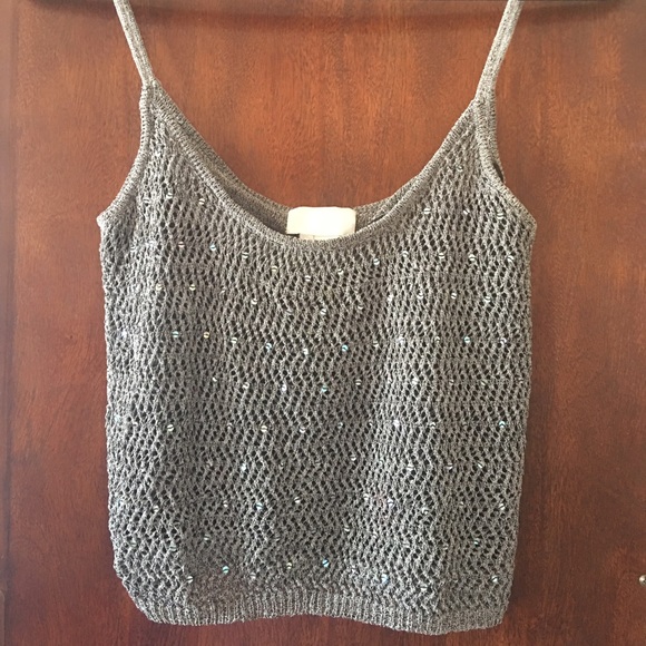 ETRE Silver Cropped Halter Top With Sequins