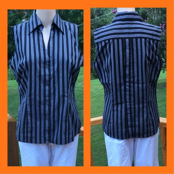 Express Tops - Express Black & Gray Striped Sleeveless Shirt