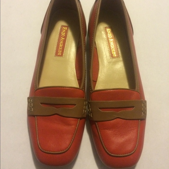 Enzo Angiolini Orange and brown leather loafers.
