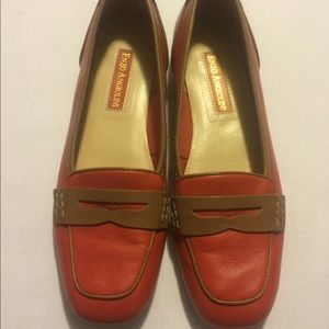Enzo Angiolini Orange and brown leather loafers.