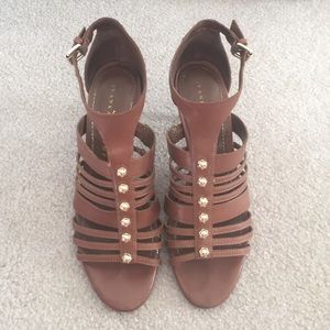 Strappy Brown Heel with Gold Detail