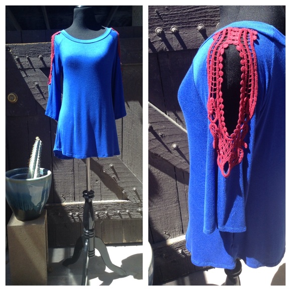 Tops - Royal Blue Top With Maroon Peep Shoulders