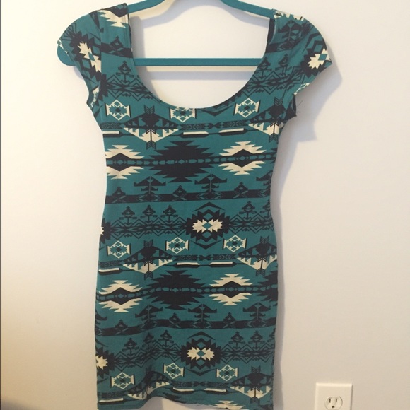 Turquoise tribal body-con summer dress