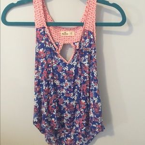 Blue, pink, and white floral tank top