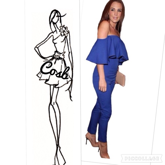 Cobalt Jumpsuit w/Ruffle - Picture 2 of 3