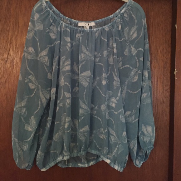 Blue Chiffon Top with Bow pattern