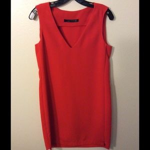 Zara Coral Red Vneck Shift Dress