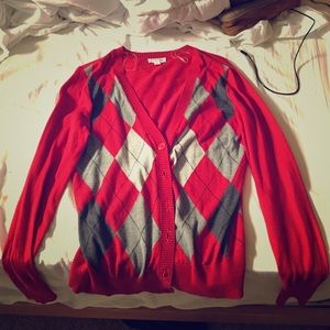 Red and grey argyle cardigan