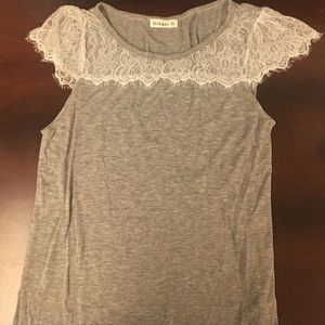 Gray Lace Shoulder T Shirt