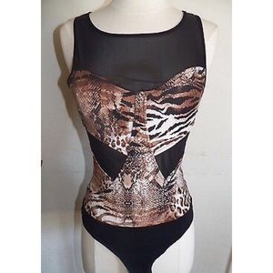 NWT bebe black leopard print mesh cutout bodysuit