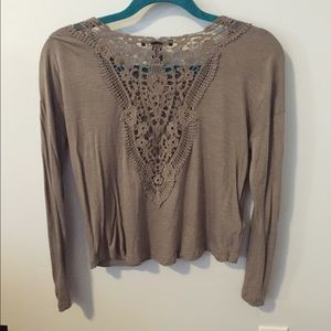 Brown flowy top with lace detail