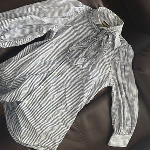 Striped button up blouse with tie up bow?
