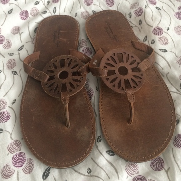 Brown Leather American Eagle Flip Flops