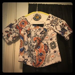 Top and bottom set of crop shirt and skirt.