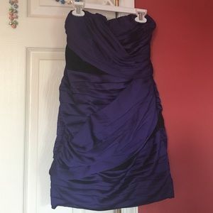 Edgy strapless purple dress with black lace