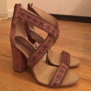 NWT Zara Heeled Sandal in Pink/Brown US 7.5 EU 38