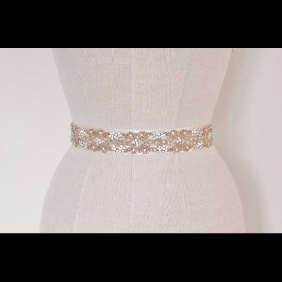 Rose gold beaded satin bridal sash