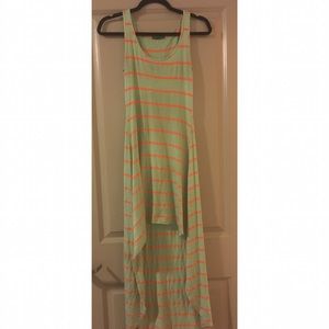 Green&orange striped body con hi-low dress szSmall