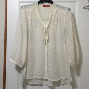 Gold and cream bow blouse sz l