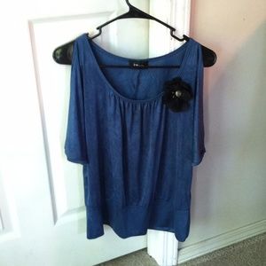 Comfortable Blue Blouse with Black Flower