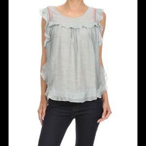 Blue Gray Ruffle Sleeve Top