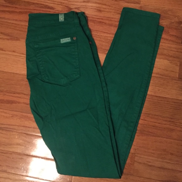 7 for all mankind green skinny jeans, size 27