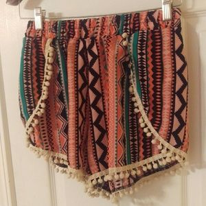 Tribal Print Shorts with Pom apoms