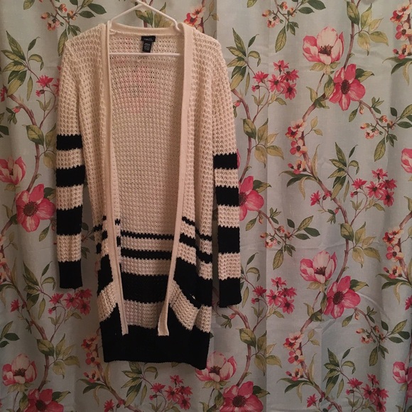 Long black and white striped cardigan