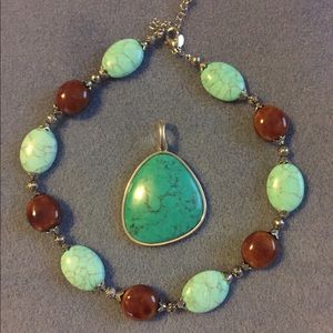 Premier Designs Teal/Brown necklace.