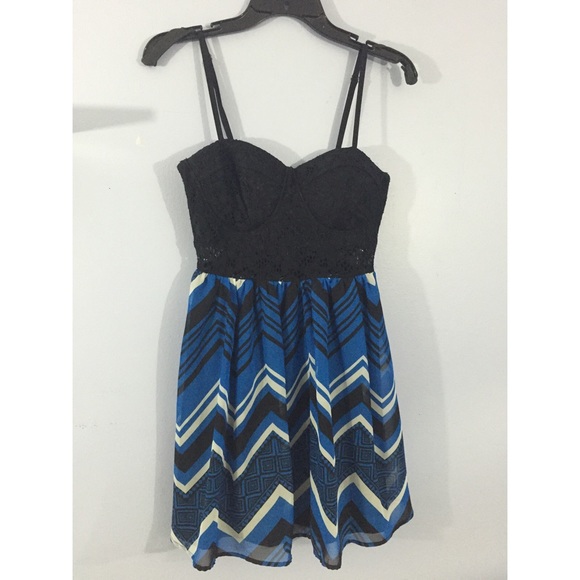 Black & Blue Crochet-Top Dress