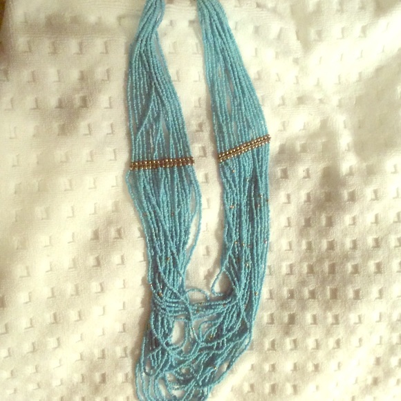 Turquoise colored waterfall beaded necklace