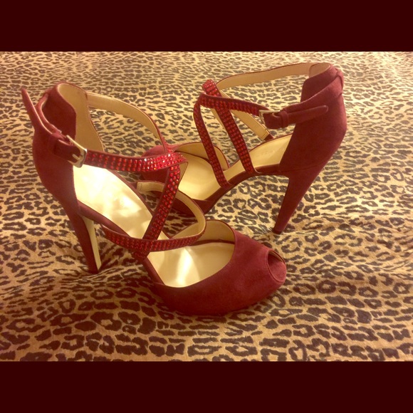 Nine West Sexy Sequin Straps Wine Heels