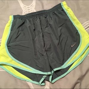 Hunter green with bright green Nike dri fit shorts