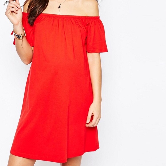 ASOS red off the shoulder dress